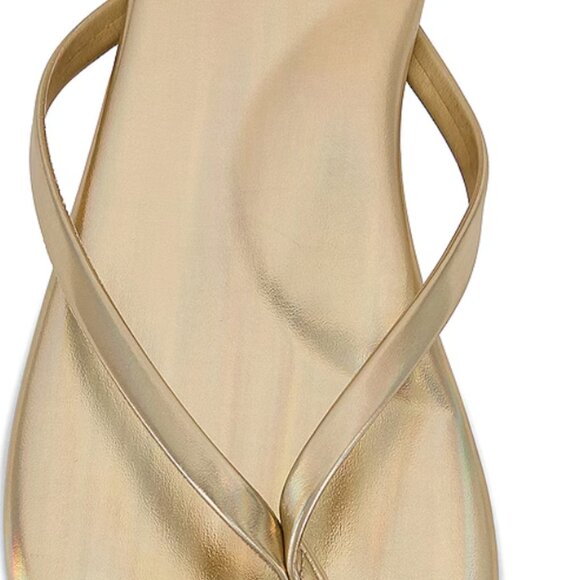 Solei Sea metallic gold faux/vegan leather flip-flop sandals sz 9 summer beach - Picture 3 of 3